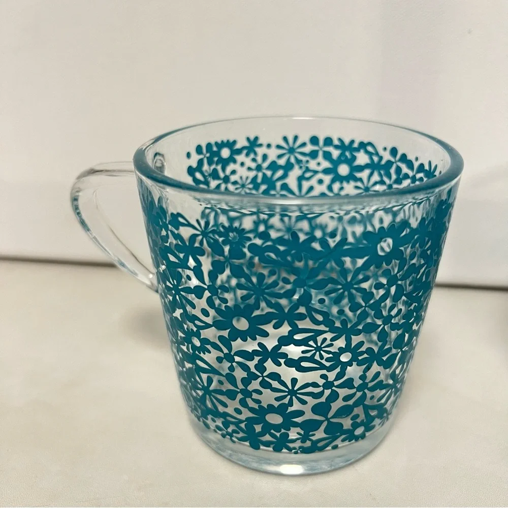 IKEA Denmark Flower Power Glass Coffee Tea Mugs 8 Ounces
